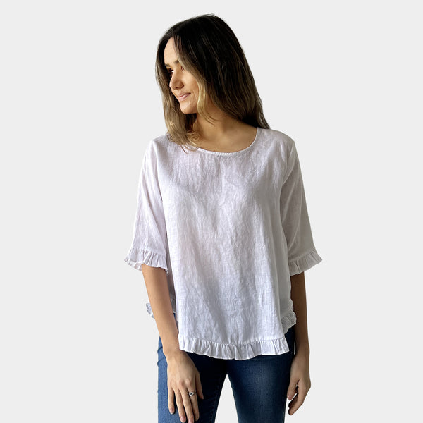 AM02496 100%LINEN SIDE POCKET TOP