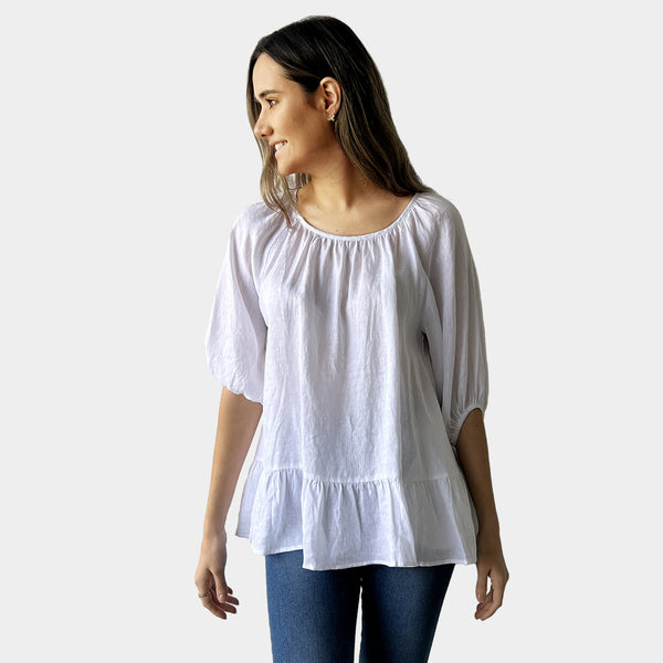 AM02491 100%LINEN SIDE POCKET TOP