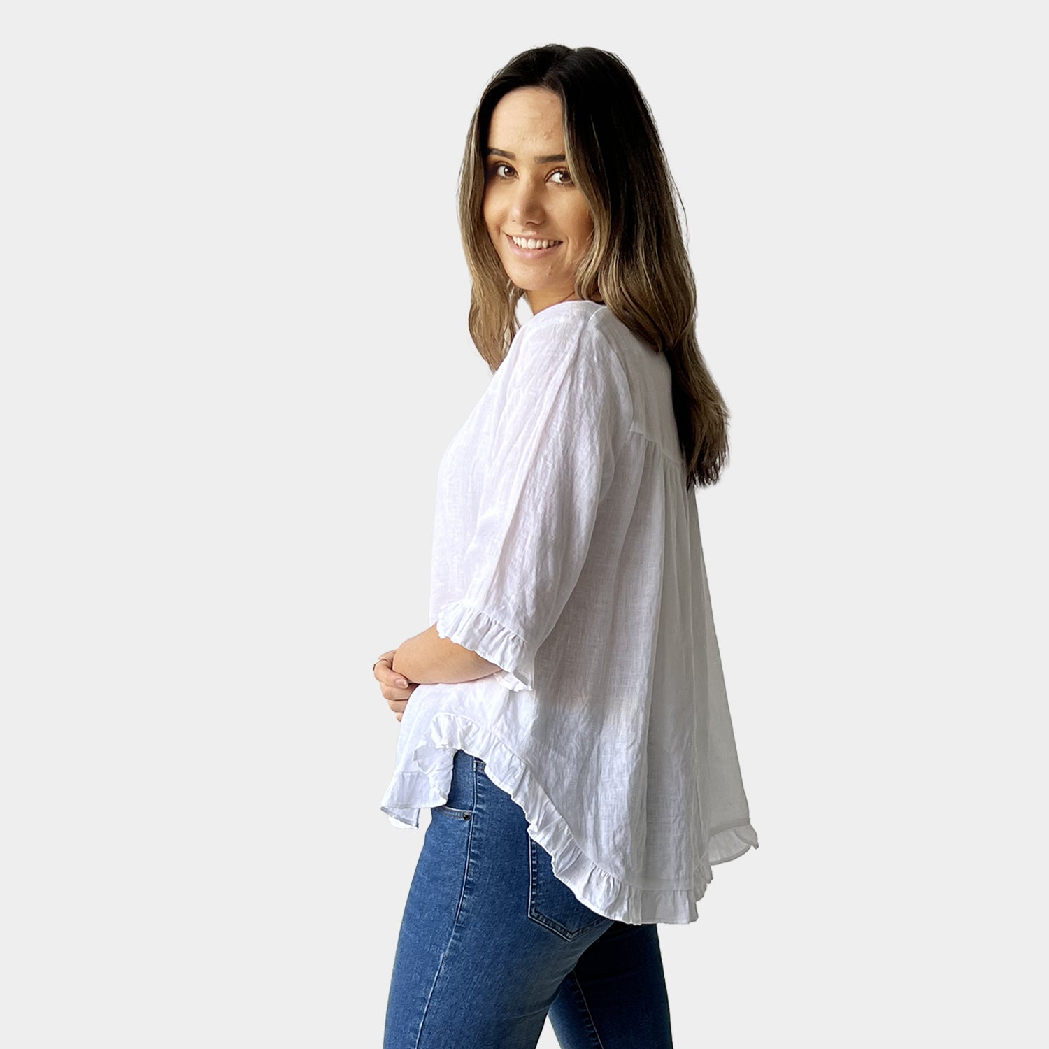 AM02496 100%LINEN SIDE POCKET TOP