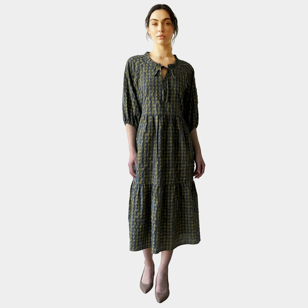 AM023072 TINY CHECK & SIDE POCKET DRESS