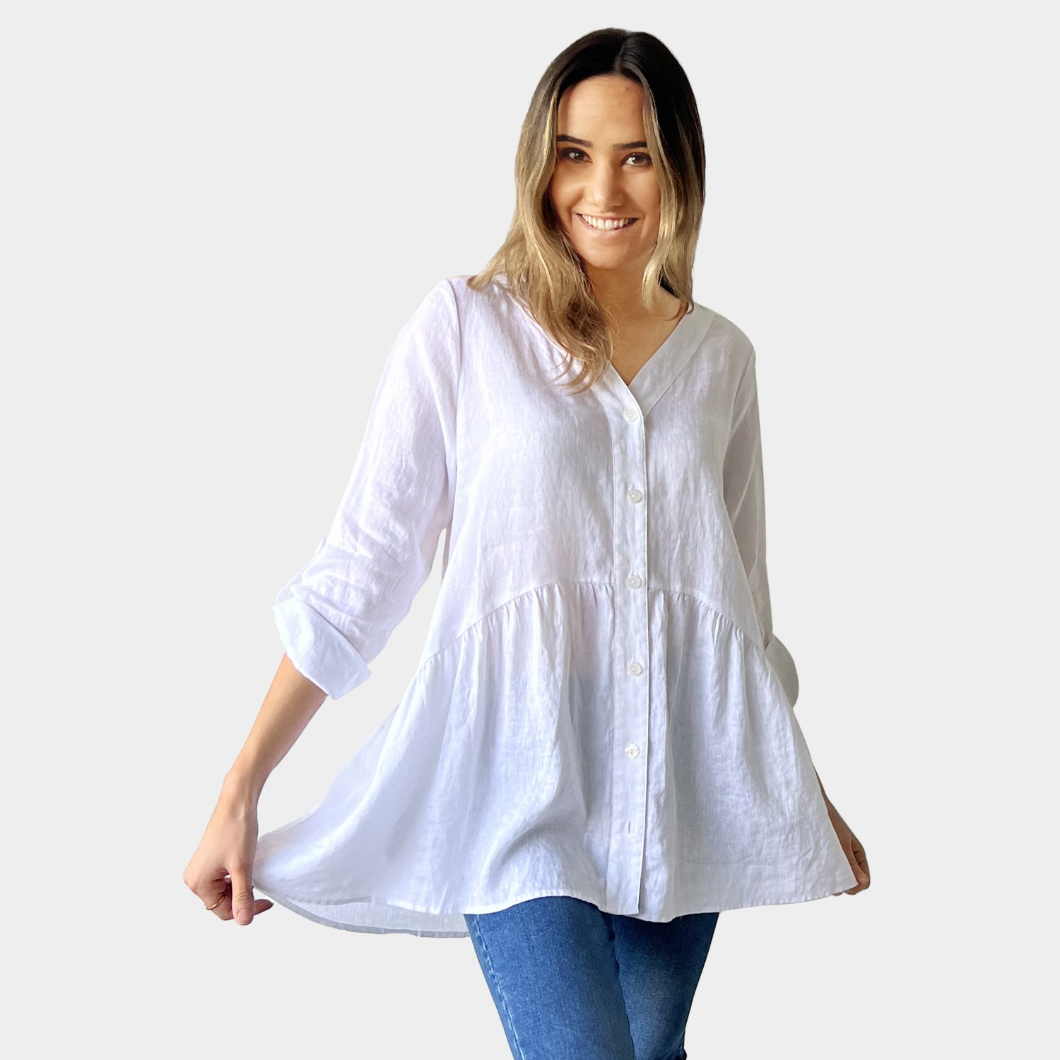 AM02484 100%LINEN CARDIGAN TOP