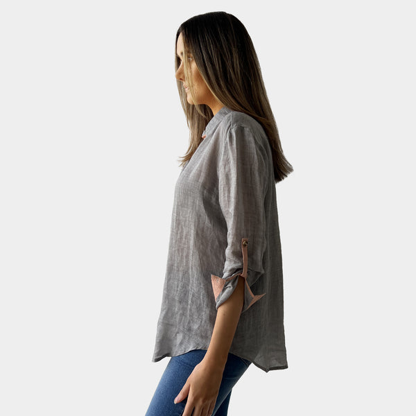 AM02468-1 COLOR TRIM 100%LINEN SHIRT