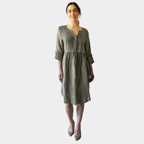 AM023048 HIGH QUALITY 100%LINEN SIDE DRESS