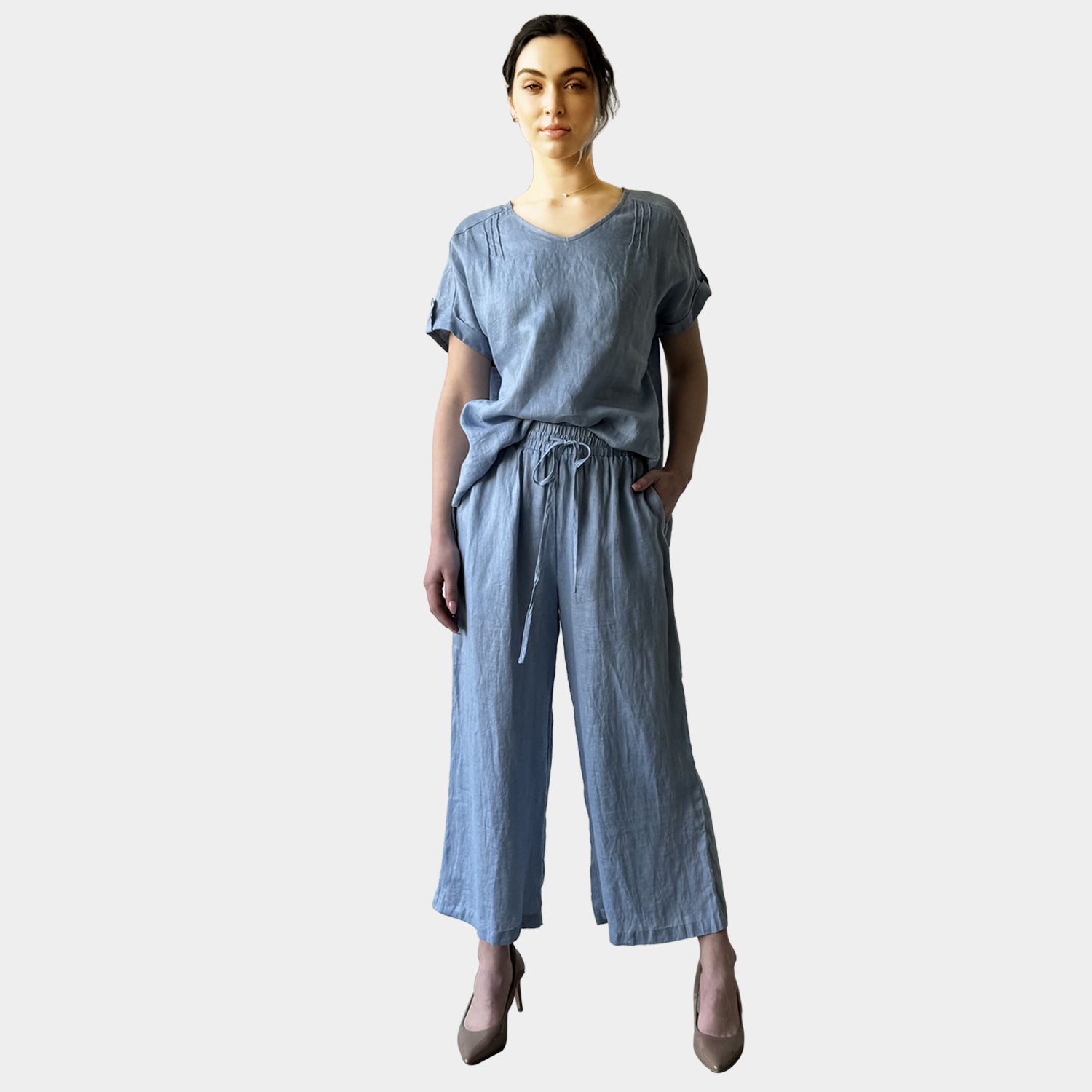 AM0223 SIDE POCKET 100%LINEN PANT