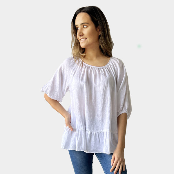 AM02491 100%LINEN SIDE POCKET TOP