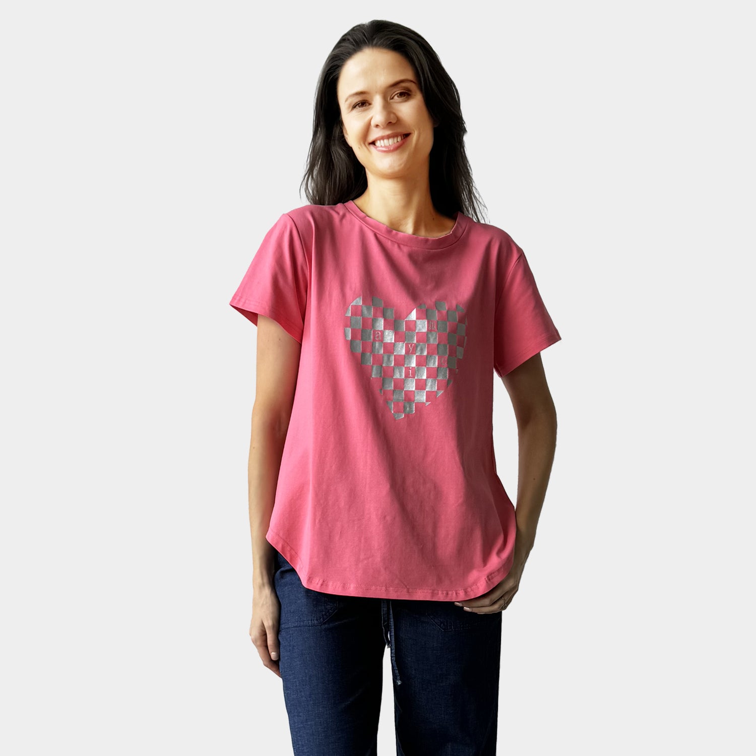 AM24050  CHECK LOVE PRINT TEE