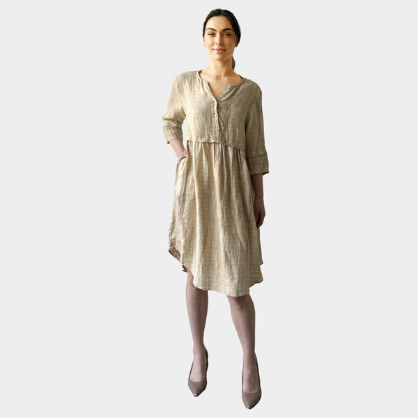 AM023048 HIGH QUALITY 100%LINEN  SIDE POCKET DRESS