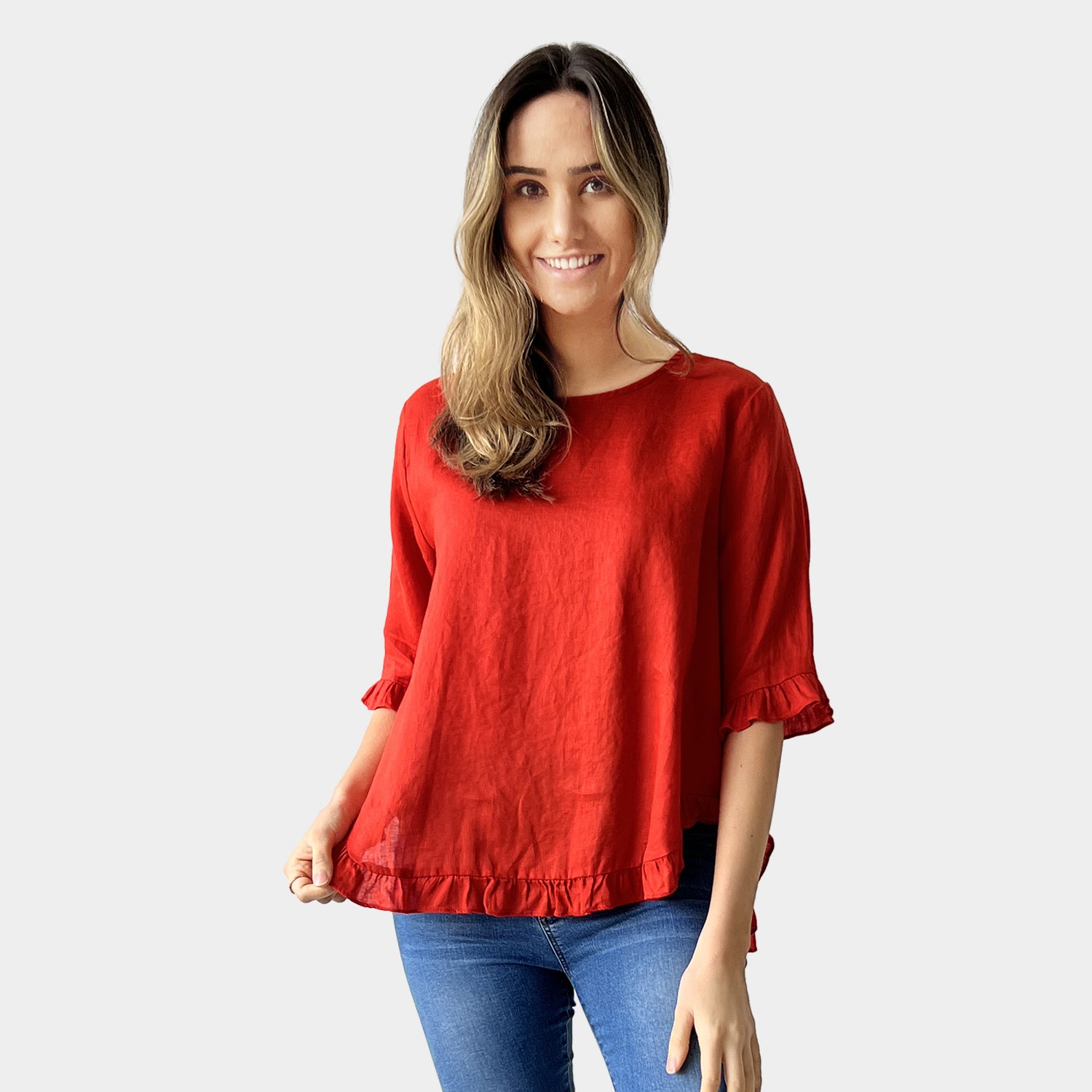 AM02496 100%LINEN SIDE POCKET TOP