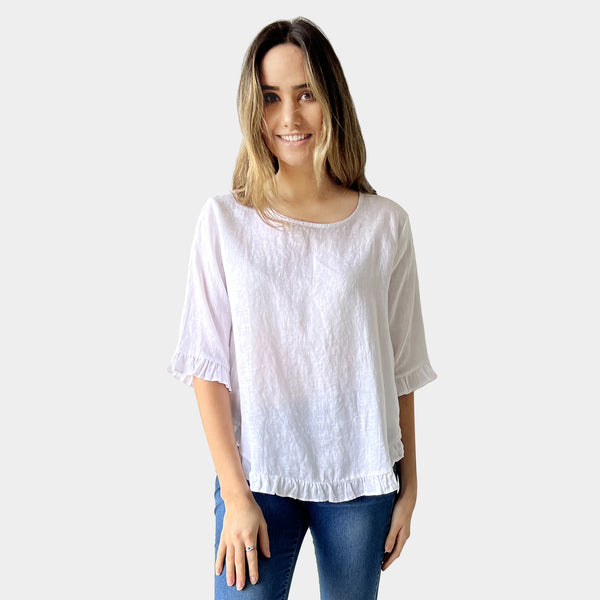 AM02496 100%LINEN SIDE POCKET TOP