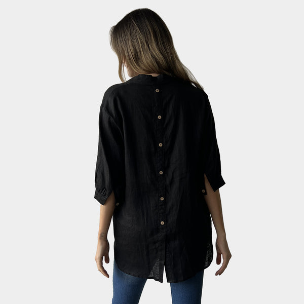 AM01240 BUTTON TRIM 100%LINEN SHIRT