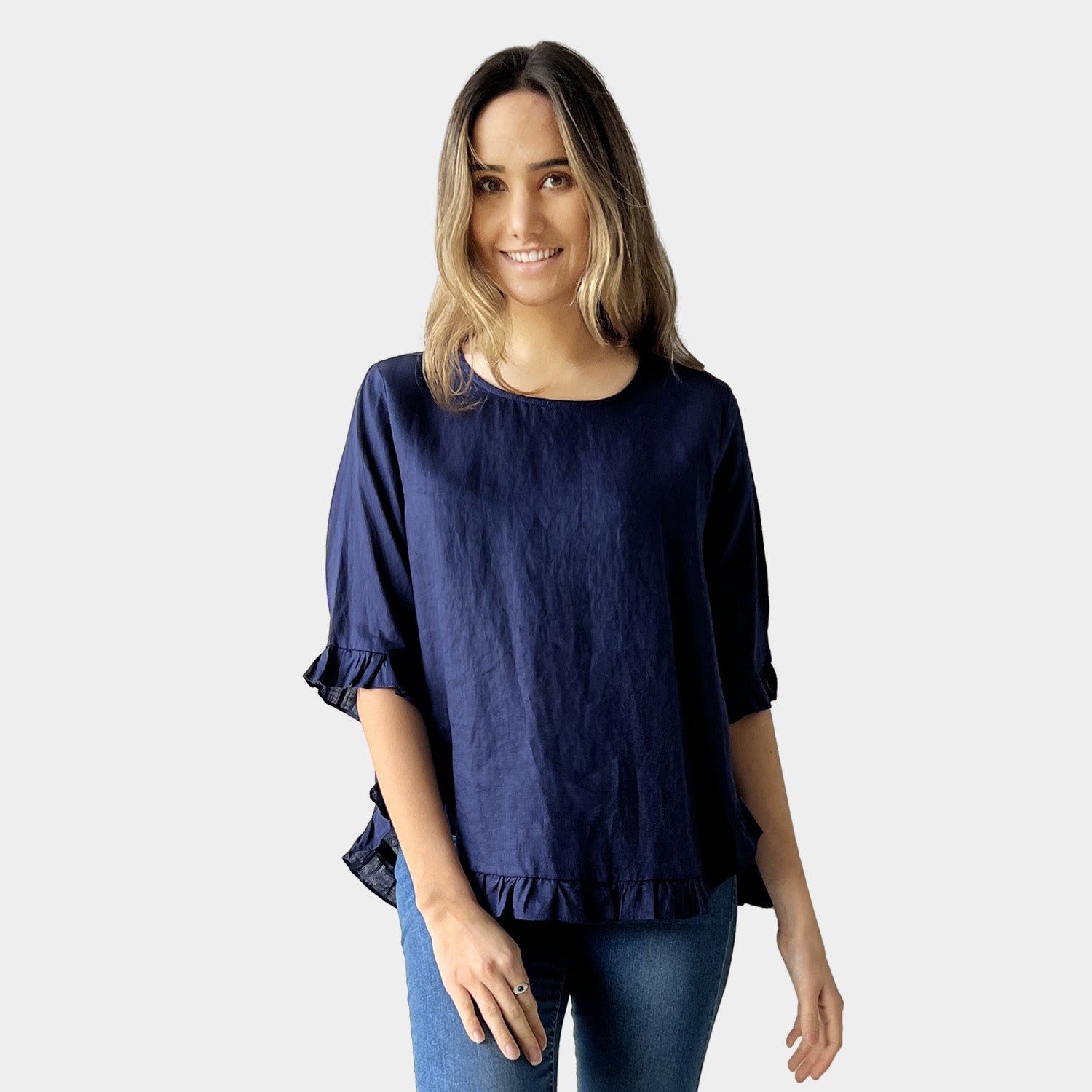 AM02496 100%LINEN SIDE POCKET TOP