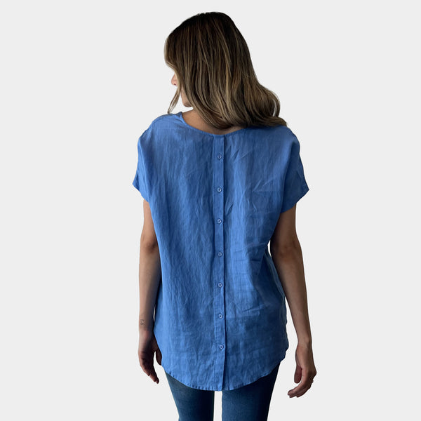 AM02415 BACK BUTTON TRIM 100%LINEN TOP