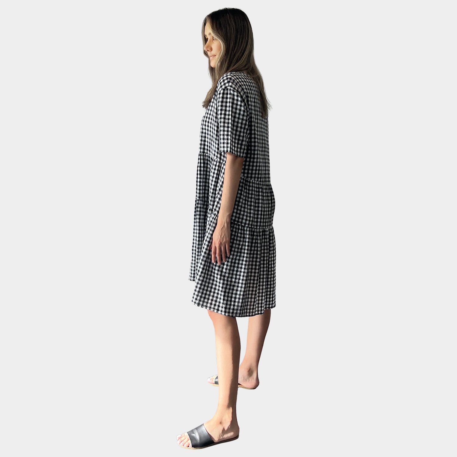 AM01128-1 V NECK SIDE POCKET LINEN DRESS