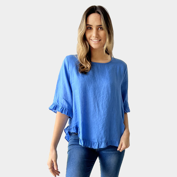 AM02496 100%LINEN SIDE POCKET TOP