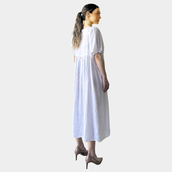 AM0221 SIDE POCKET  V NECK 100%LINEN DRESS