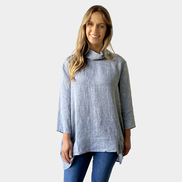 AM01283 MID NECK DEIGN LOOSE 100%LINEN TOP