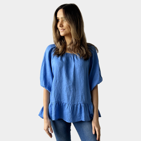 AM02491 100%LINEN SIDE POCKET TOP