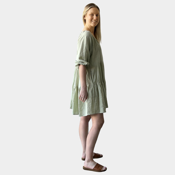 AM023051 HIGH QUALITY 100%LINEN DRESS