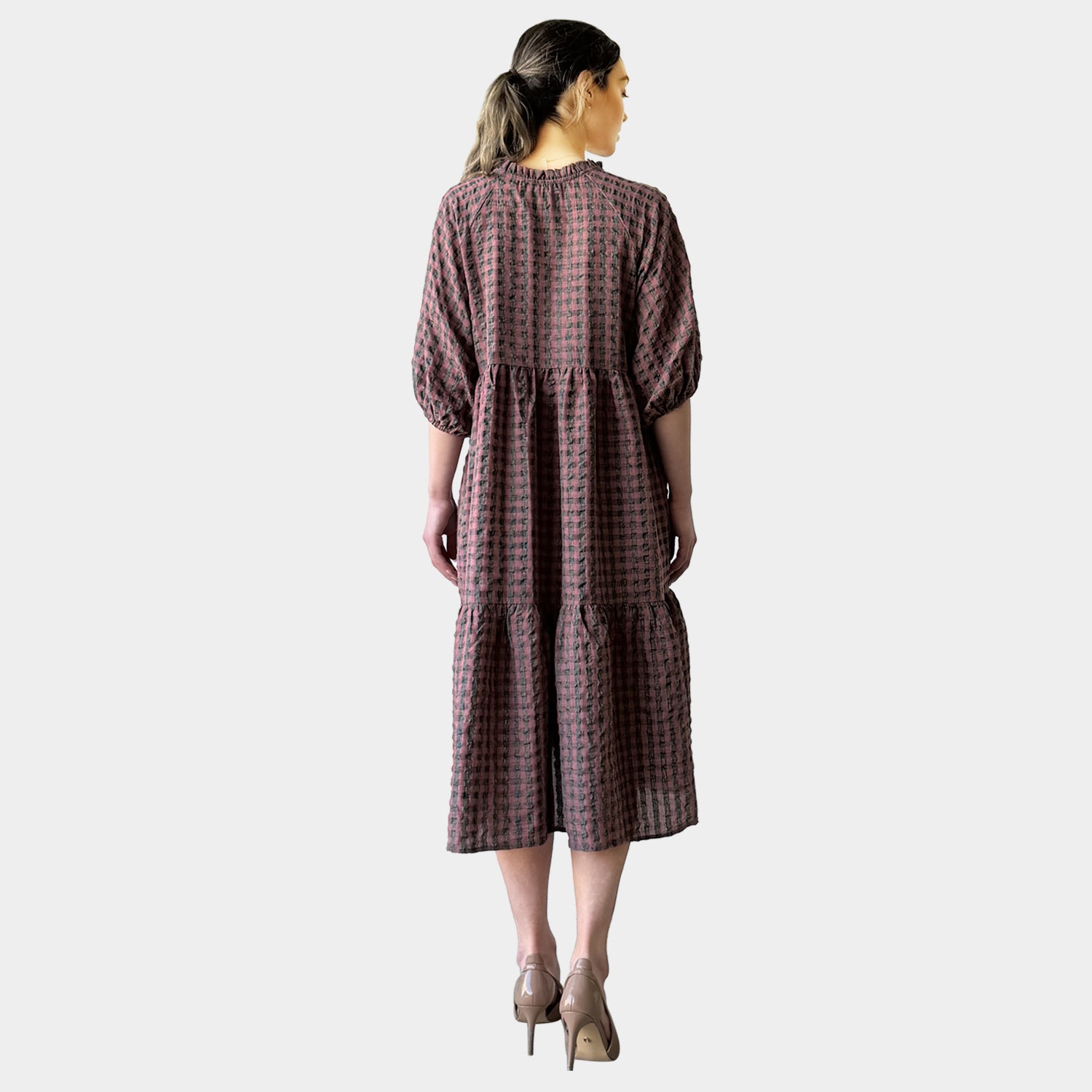 AM023072 TINY CHECK & SIDE POCKET DRESS