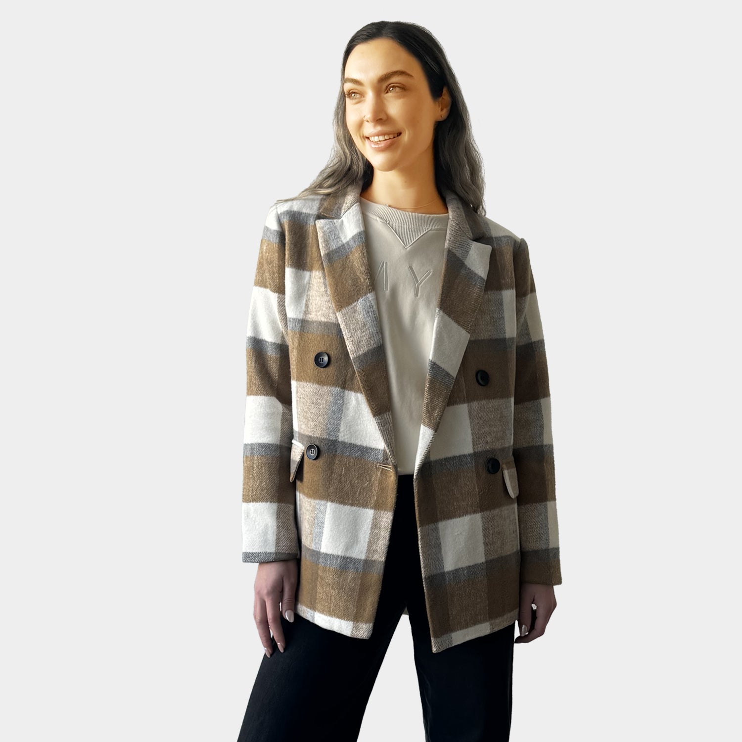 AM023049-5 MOCHA CHECK BLAZER