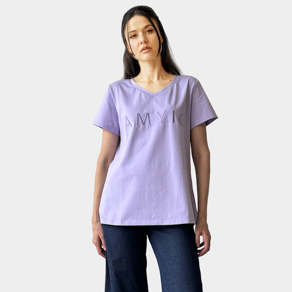 AM023043 EMBROIDERY LETTERS V NECK TEE