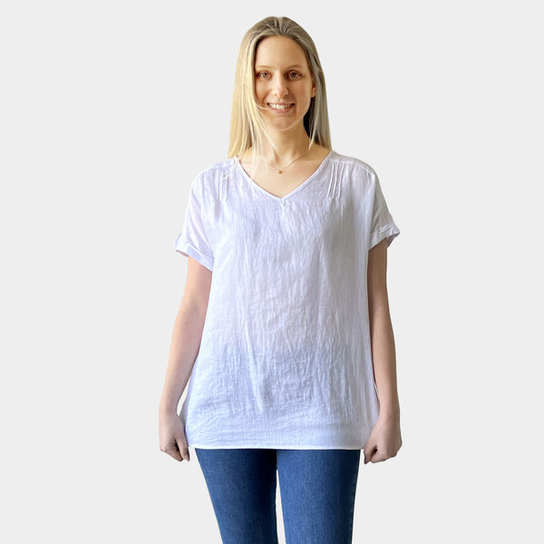 AM0222 100%LINEN V NECK TOP