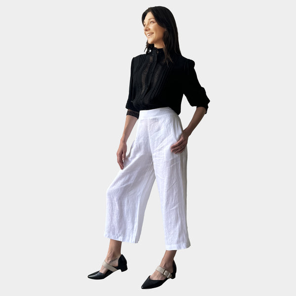 AM02377 100%LINEN CROPPED PANTS