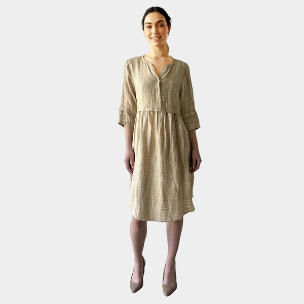 AM023048 HIGH QUALITY 100%LINEN  SIDE POCKET DRESS