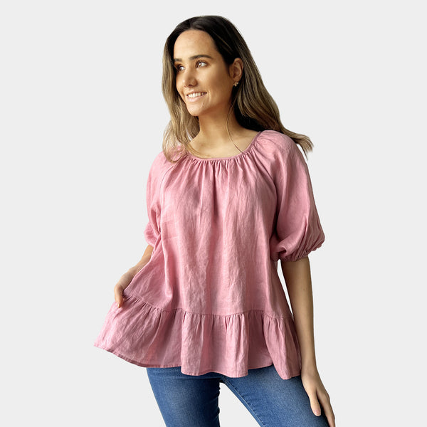 AM02491 100%LINEN SIDE POCKET TOP