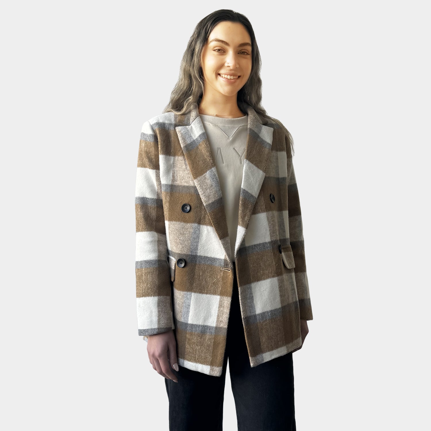 AM023049-5 MOCHA CHECK BLAZER