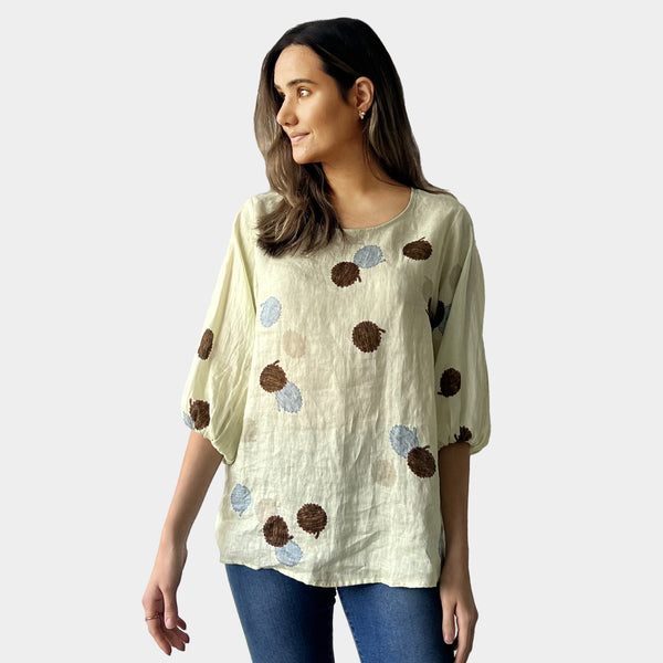 AM02390-1 100%LINEN PRINT TOP