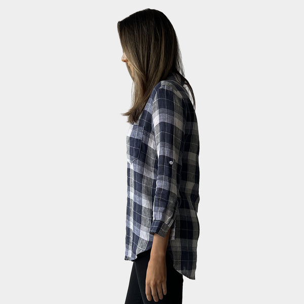 AM01241-2 GINGHAM 100%LINEN SHIRT