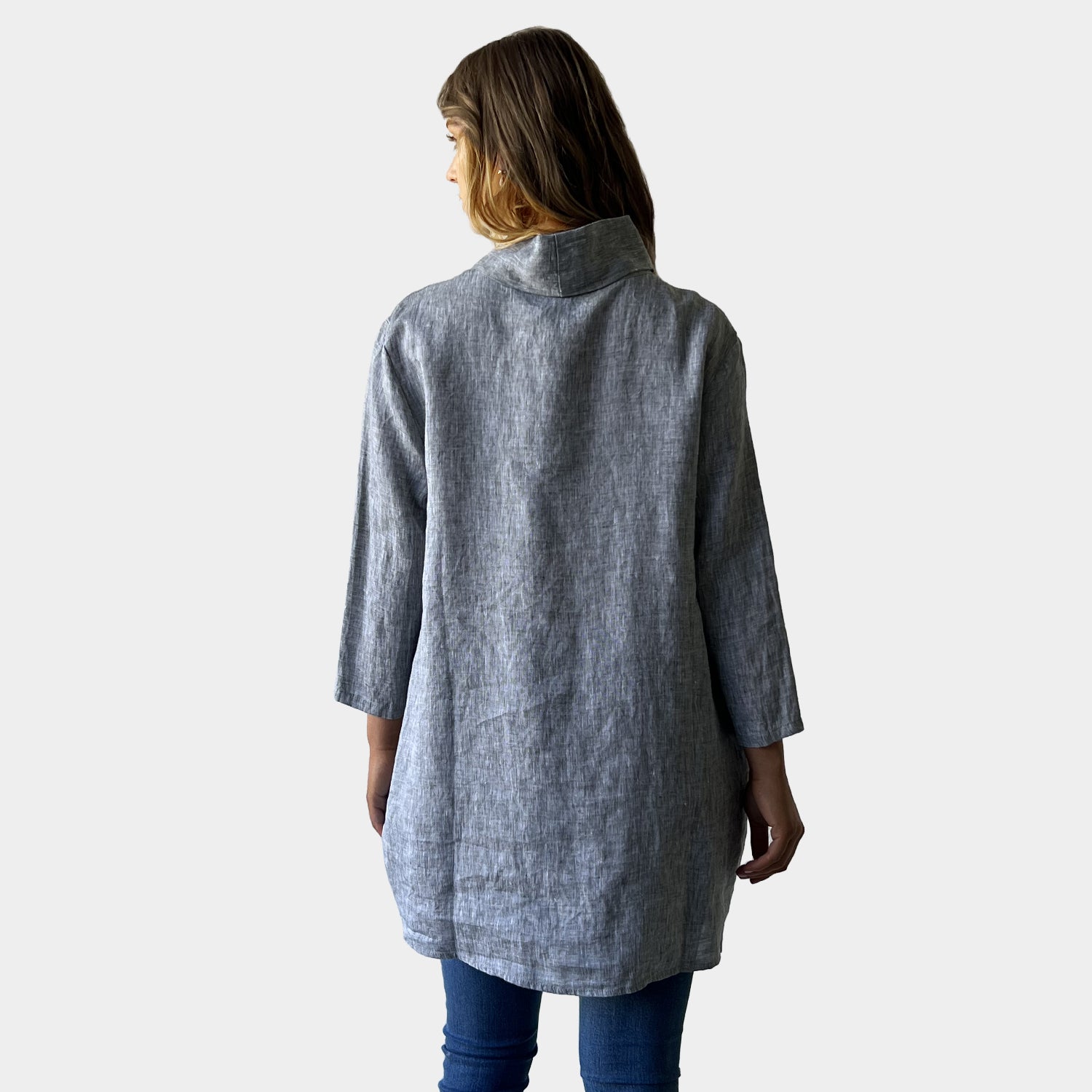 AM01283 MID NECK DEIGN LOOSE 100%LINEN TOP