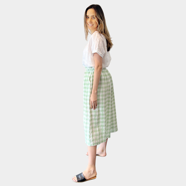 AM026100 GINGHAM 100%LINEN PANT