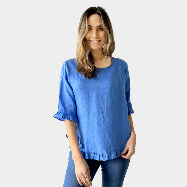 AM02496 100%LINEN SIDE POCKET TOP