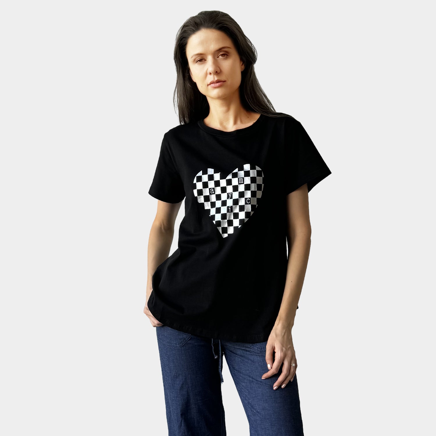 AM24050 CHECK LOVE PRINT TEE