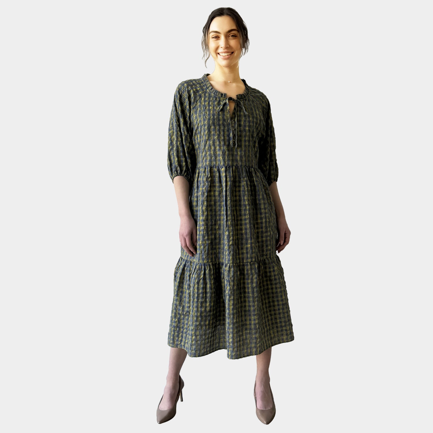 AM023072 TINY CHECK & SIDE POCKET DRESS