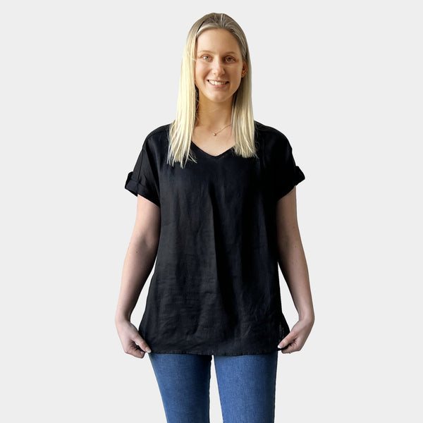 AM0222 100%LINEN V NECK TOP