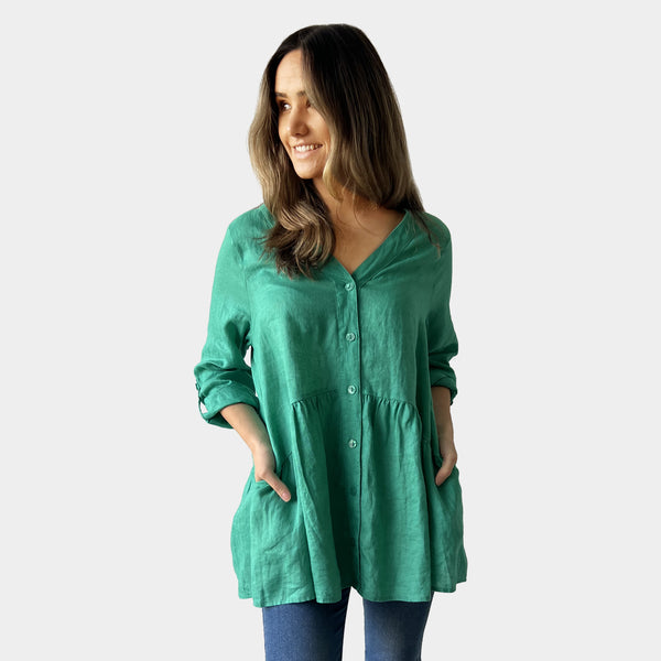 AM02484 100%LINEN CARDIGAN TOP