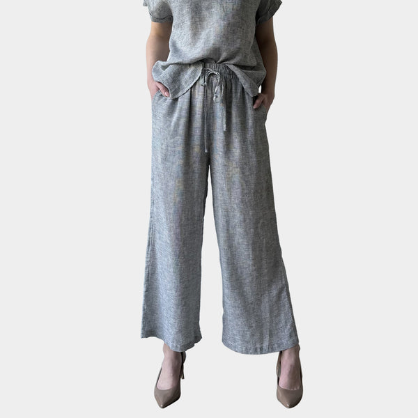 AM0223-1 SIDE POCKET GINGHAM 100%LINEN PANT