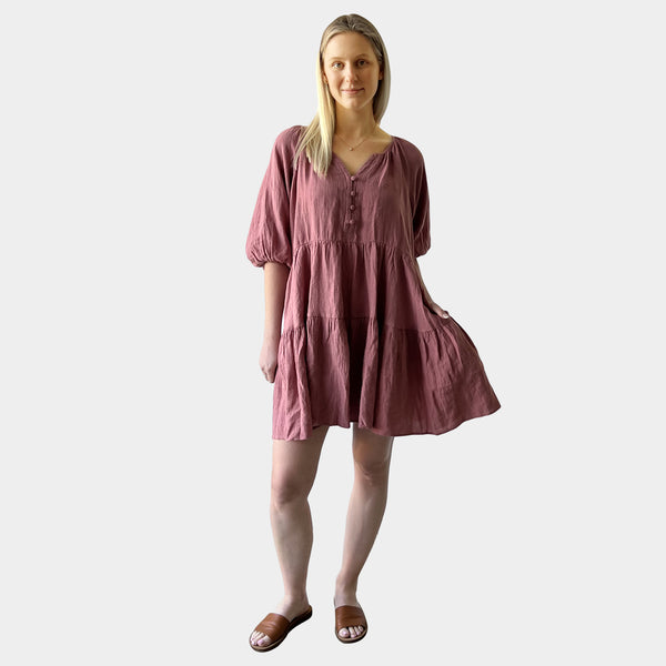 AM023051 HIGH QUALITY 100%LINEN DRESS