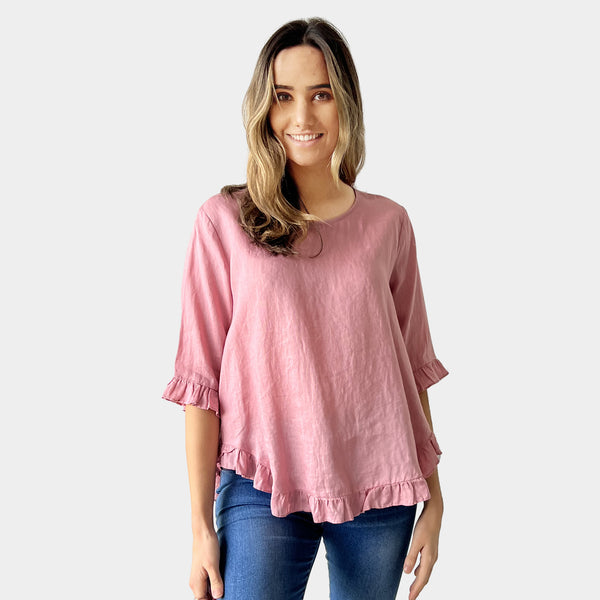 AM02496 100%LINEN SIDE POCKET TOP