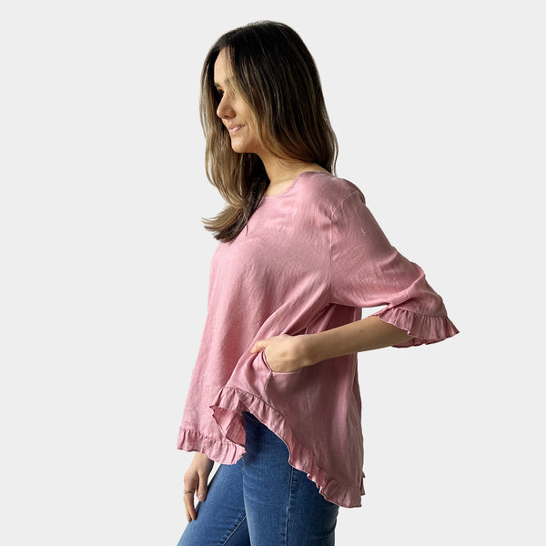 AM02496 100%LINEN SIDE POCKET TOP