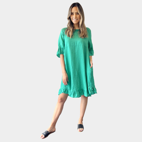 AM02472 SIDE POCKET 100%LINEN DRESS