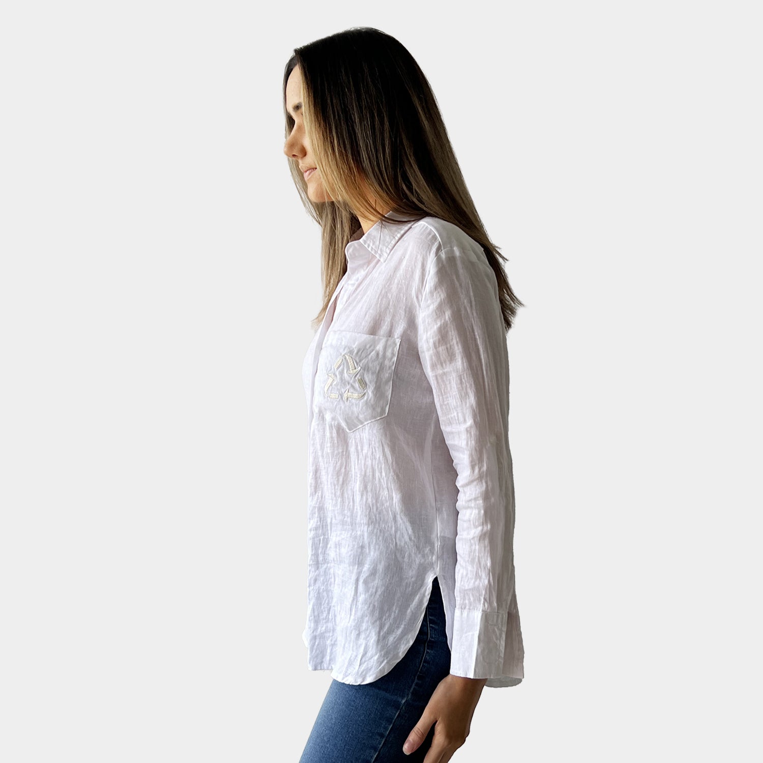 AM02506 EMBROIDERY POCKET 100%LINEN SHIRT