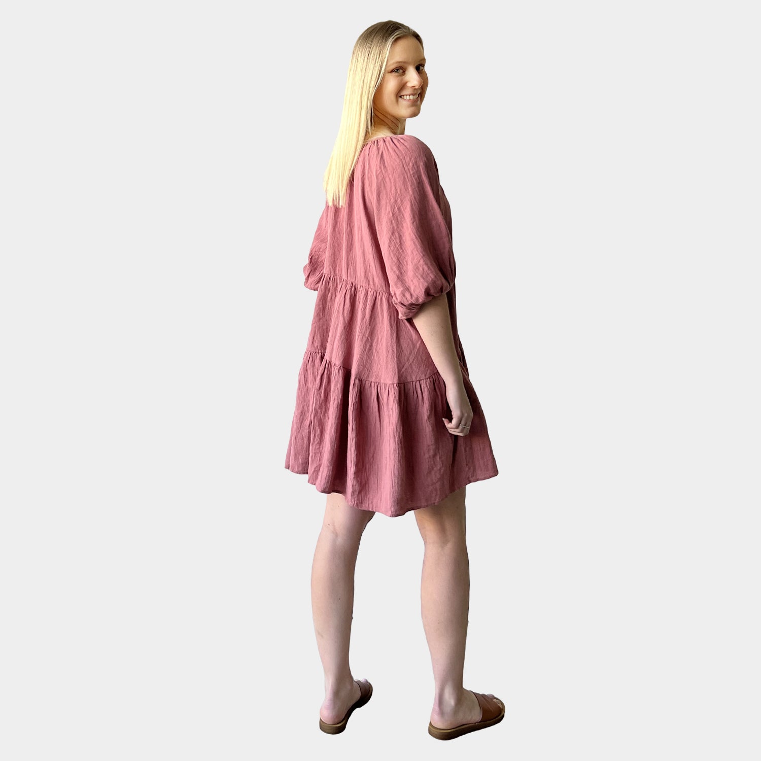 AM023051 HIGH QUALITY 100%LINEN DRESS