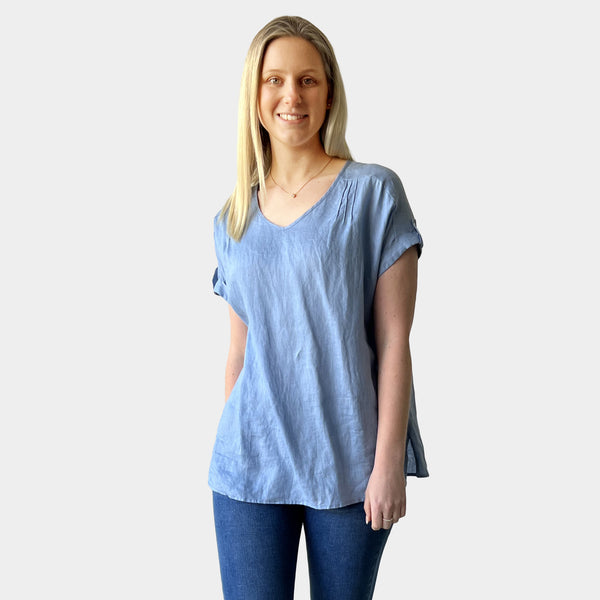 AM0222 100%LINEN V NECK TOP