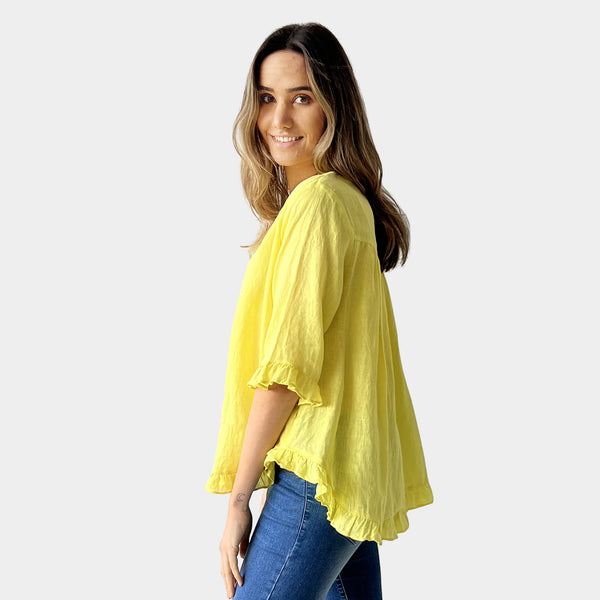 AM02496 100%LINEN SIDE POCKET TOP