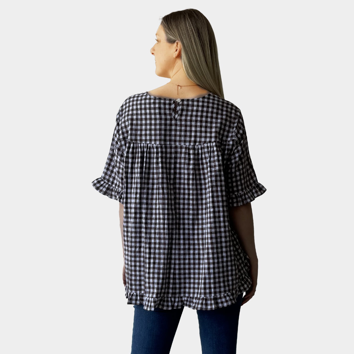 AM02497 TINY CHECK & SIDE POCKET TOP