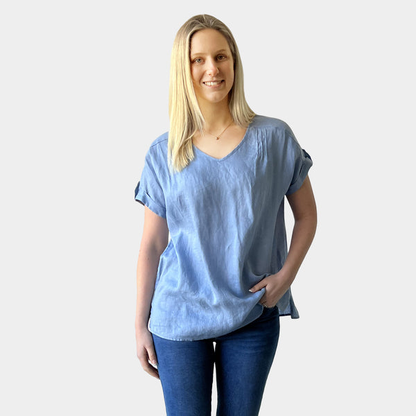 AM0222 100%LINEN V NECK TOP